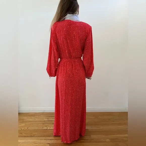 Vintage 80s RARE Valentino Red Polka Dot Wrap Dress - Picture 3 of 11